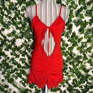 Red ruched bodycon dress